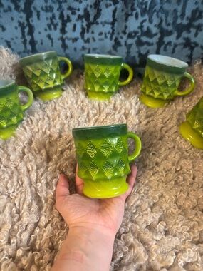 Vintage Green Anchor Hocking Fire-King Cups Mugs Oven Proof Made in USA